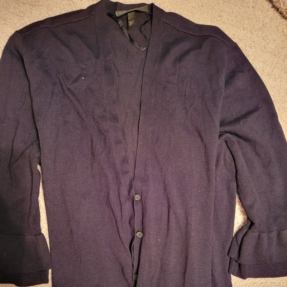 Lane Bryant Black Heavy Weight Ruffled Sleeve and Hem Cardigan Sweater.